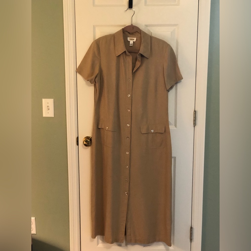 Vintage 1990s  Safari Style Dress in Taupe Talbots Size 12 Excellent Condition